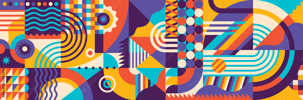 Poster colorful geometric pattern design in abstract retro style. vector illustration.