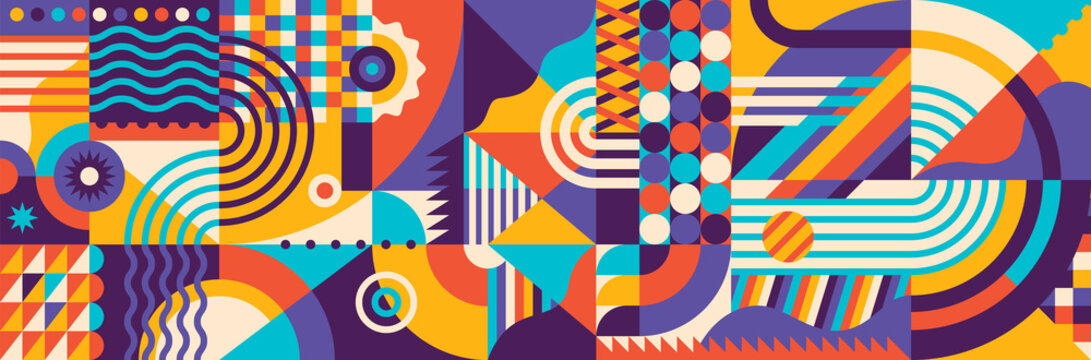 Colorful geometric pattern design in abstract retro style. Vector illustration.