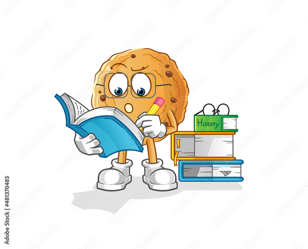 Sticker cookie studying mascot. cartoon vector