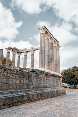the city of Evora in Portugal. the remains of a former temple with large columns