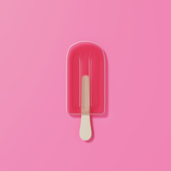 3d render of red ice cream on pink background.
