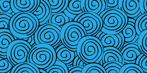 Hand drawn round swirls, blue background,wallpaper