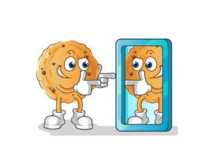 cookie looking into mirror cartoon. cartoon mascot vector