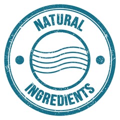 NATURAL INGREDIENTS text on blue round postal stamp sign