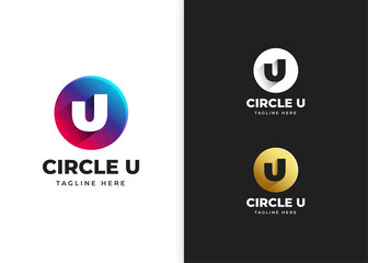 Elegant letter U logo vector with circle shape colorful and golden color luxury design