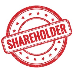 SHAREHOLDER text on red grungy round rubber stamp.