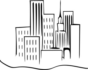 Obraz premium The island town consists of many tall buildings with many windows 