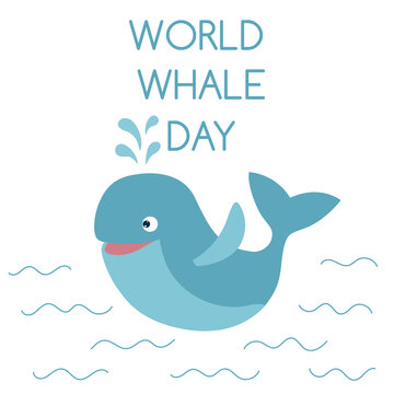 World whale day template. Cute whale and waves. Template for postcard, poster, wed banner.
