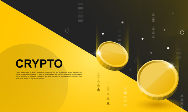 Banner marketing exchange cryptocurrency. yellow coins airdrop background