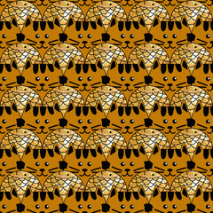 Cute Cats with Golden Fish Cartoon Pattern.	
