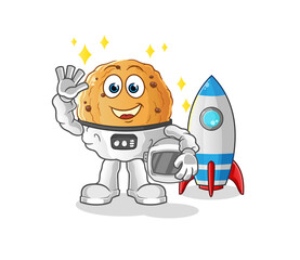 Obraz premium cookie astronaut waving character. cartoon mascot vector
