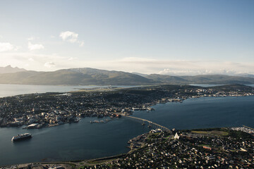 view of the city Tromssa from the top of the mountain