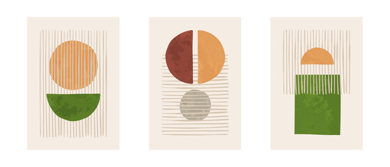 Set of Interior decor posters. Abstract art. Modern art poster. Vector wallpaper. Geometry abstract. Half-circles