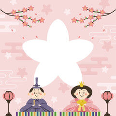 ひな祭り　お雛様とお内裏様のイラスト　ウェブバナー（正方形）　文字なし