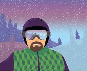 snowboarder on the background of winter mountains. sportsman taking a selfie