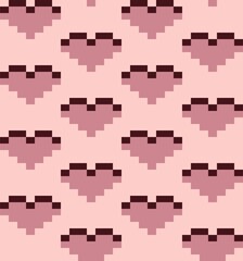 Pixel hearts seamless pattern background.