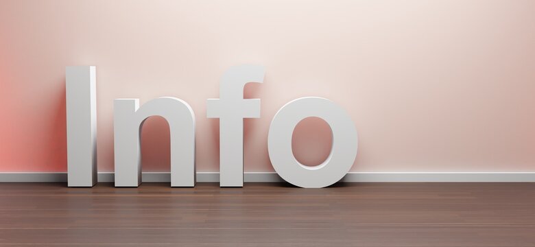 3D-Illustration of the word INFO in room environment, cgi render image