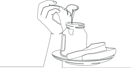 Simple continuous line drawing of people get ready for spreading a bread with chocolate topping. Chocolate topping. Topping Related Vector Line Icons. Vector illustration.