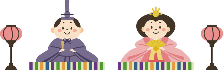ひな祭り　お雛様とお内裏様のイラスト　ぼんぼり
