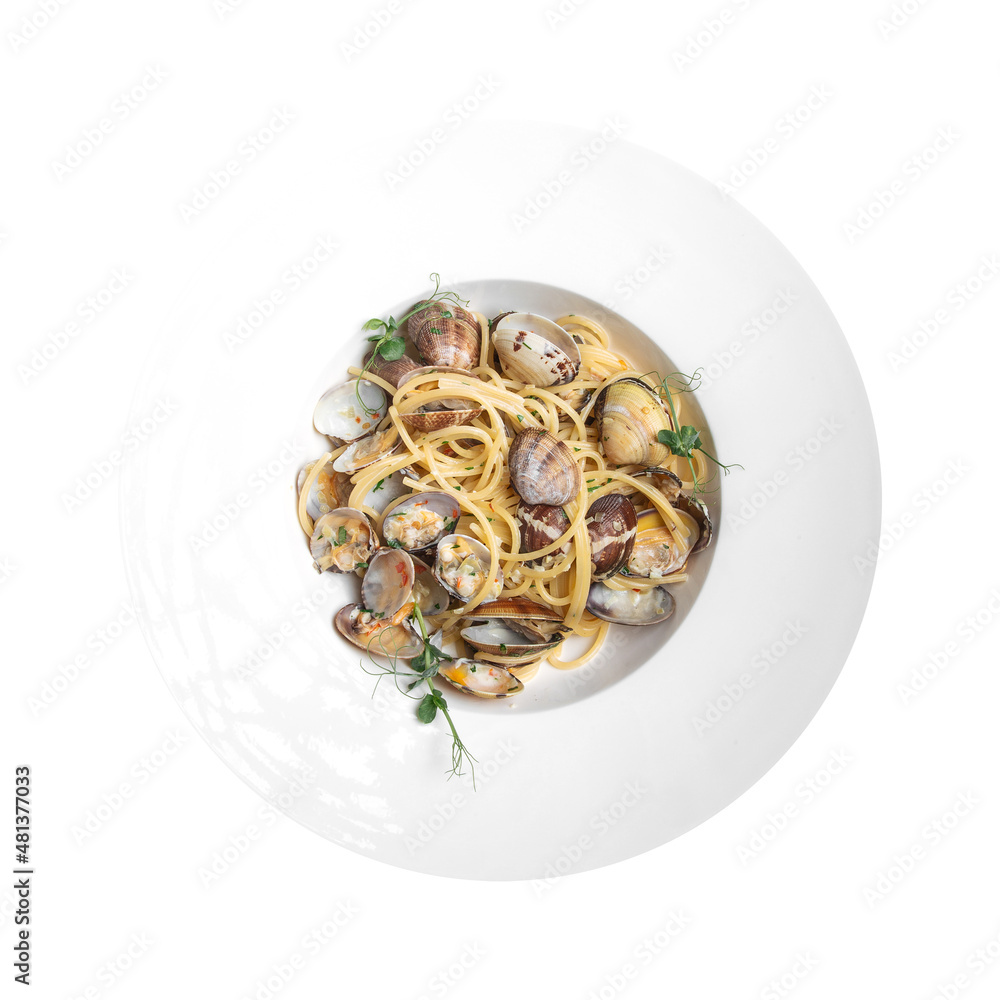 Wall mural isolated portion of gourmet clams linguine pasta alle vongole - Wall murals