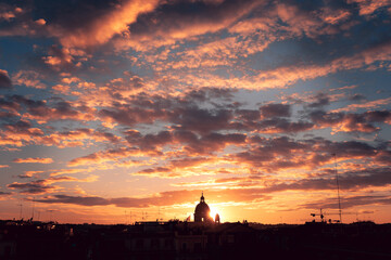 Beautiful sunset view of the capital of Italy; Rome.
