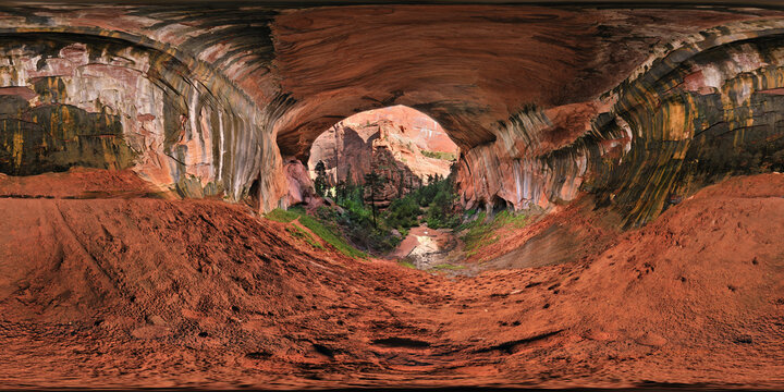 Inside Double Arch Alcove, Tailor Creek Trail, Kolob, Zion National Park, Utah, USA, 3b