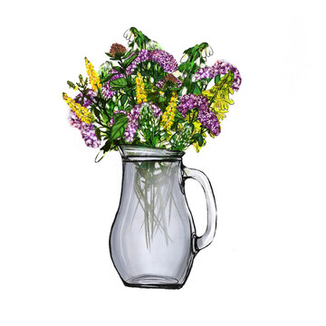 illustration of medicinal flowers in a vase