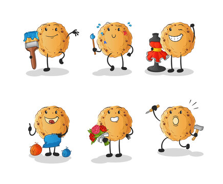 cookie artist group character. cartoon mascot vector