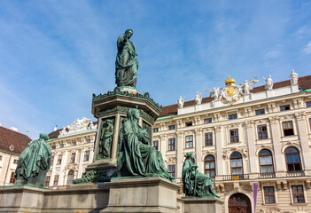 Kaiser Franz I monument and Sisi museum in courtyard of Hofburg palace, Vienna, Austria