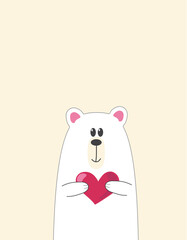 Happy Valentine's Day card, cartoon white bear with red heart