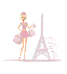 Beautiful elegant women Shopping in Paris - banner