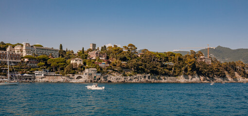 Coast of Ligurian Sea in Santa Margherita Ligure, which is popular touristic destination in summer