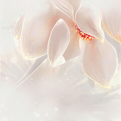 Light tender flower illustration with gold elements on white background