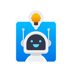 Lightbulb with robot icon. Funny cartoon character. Business icon.