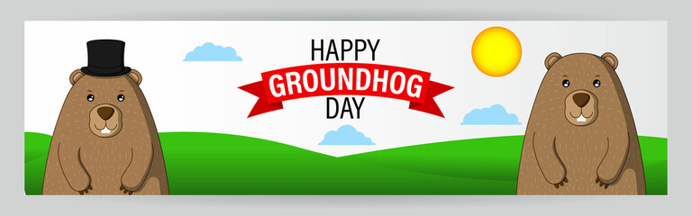 Fototapeta premium Vector illustration concept of Happy Groundhog Day greeting