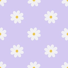 Seamless pattern with daisy flowers on pastel background. Hand drawn oil illustration. Floral pattern. Flat design for fabrics, textiles, nursery decor, wrapping paper 