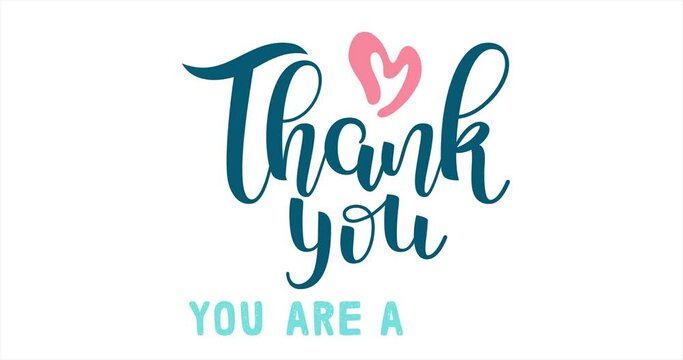 Thank you. You are a hero text with pink heart. Lettering. Medical support concept. Healthcare heroes. Pandemic. Stay Home. Thank you doctor for saving our lives. Animation. 4K video.