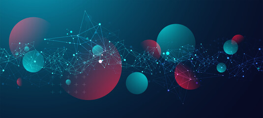 Abstract polygonal vector background with connecting dots and lines. Template for science and technology presentation. Plexus style.