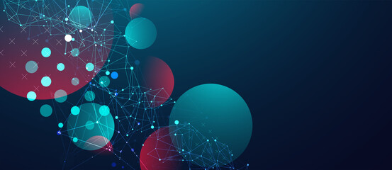 Abstract polygonal vector background with connecting dots and lines. Template for science and technology presentation. Plexus style.