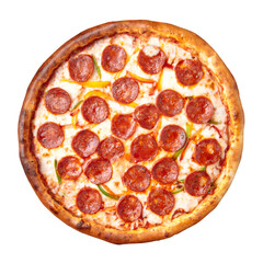 Isolated italian pepperoni pizza with salami on white background