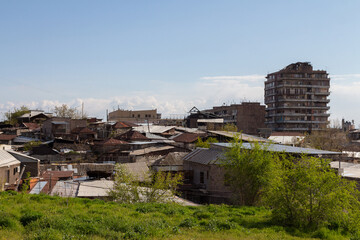 Fototapeta na wymiar View of the roofs of the Kond slums in Yerevan. Armenia 