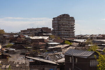 View of the roofs of the Kond slums in Yerevan. Armenia 