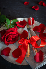 Red table decoration for valentines day
Romantic red table decoration on black table for a...