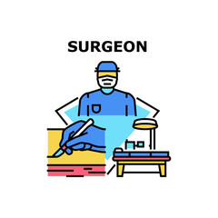 Surgeon hospital doctor. urgery clinic room. Emergency health room. Operating nurse patient vector concept color illustration