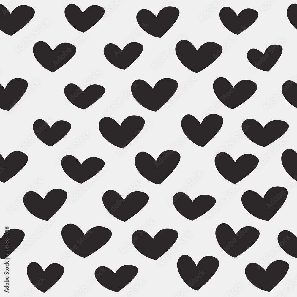 Poster Black hearts seamless pattern. Vector with simple hearts.