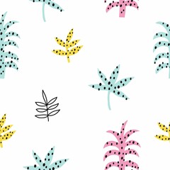 Hand drawn vector summer print with tropical leaf seamless pattern