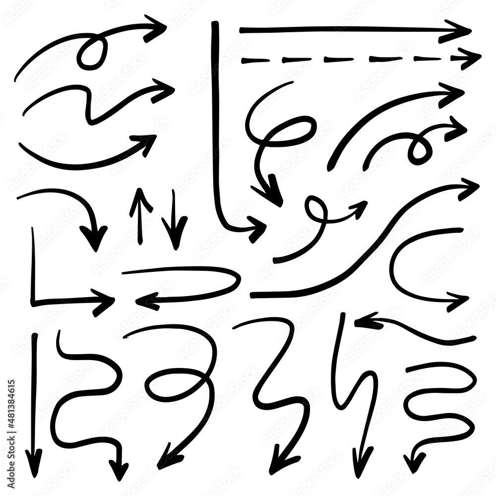 Poster hand drawn arrow set. bullet journal web visual note sketch elements. isolated monochrome graphic ve