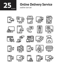 Online Delivery Service outline icon set. Vector and Illustration.