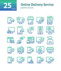 Online Delivery Service gradient icon set. Vector and Illustration.