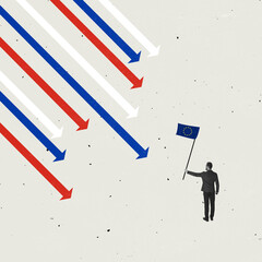 Contemporary art collage. Russian symbol arrows attacks EU